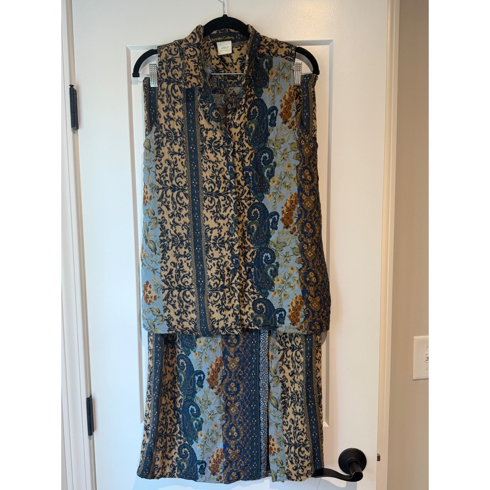 Vintage Jennifer Collins 2 Piece Rayon Skirt Set Artsy Boho